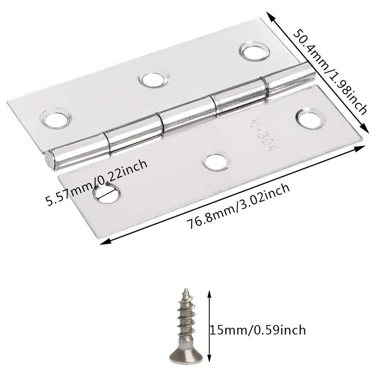 FOCCTS 18 Pack Folding Door Hinges, 2 x 3 inch Stainless Steel Square Butt Hinges for Home Furniture Hardware Closet Door with Enough Screw - Image 2